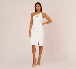 One Shoulder Crepe Dress With Cutout Neckline In Ivory -Allure Attire MN1E208139 AA194 Regular Front