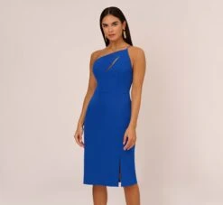One Shoulder Crepe Dress With Cutout Neckline In Royal Sapphire