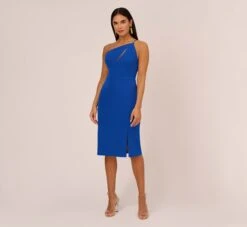 One Shoulder Crepe Dress With Cutout Neckline In Royal Sapphire -Allure Attire MN1E208139 AN401 Regular Front