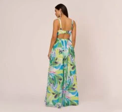 Tropical Printed Chiffon Dress With Wrap Details In Green Multi -Allure Attire MN1E208149 AA390 Regular Back