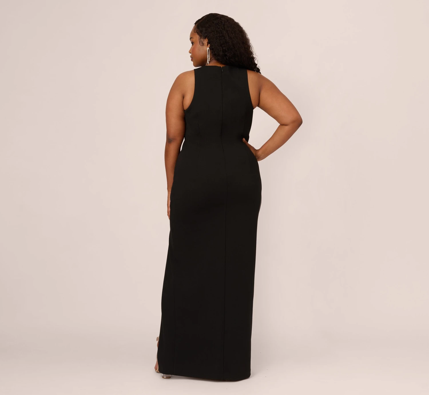 Plus Size Knit Crepe Sleeveless Column Gown With Cutout Neckline In Black 4 Plus Size Knit Crepe Sleeveless Column Gown With Cutout Neckline In Black - Image 4