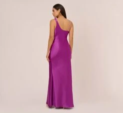 Asymmetrical A-Line Satin Gown With Rhinestone Trim In Wild Orchid -Allure Attire MN1E208379 AD510 Regular Back