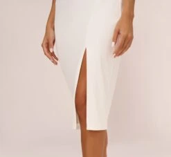 Knit Crepe Midi Dress With Feather Shoulder Accents In Ivory -Allure Attire MN1E208406 AA194 Regular Detail