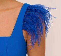 Knit Crepe Midi Dress With Feather Shoulder Accents In Dark Cobalt -Allure Attire MN1E208406 AT401 Regular Detail