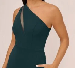 Knit Crepe One Shoulder Dress With Sheer Cutout And Skirt In Forest -Allure Attire MN1E208445 AB311 Regular Detail