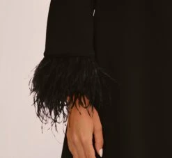 Knit Crepe One Shoulder Long Sleeve Dress With Feather Accents In Black -Allure Attire MN1E208446 AA002 Regular Lifestyle