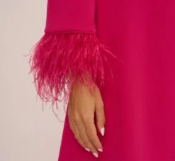 Knit Crepe One Shoulder Long Sleeve Dress With Feather Accents In Bright Rose -Allure Attire MN1E208446 AH673 Regular Lifestyle
