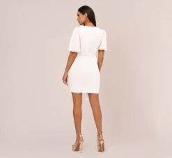 Puff Short Sleeve Sheath Dress With Ruffle Accent In Ivory -Allure Attire MN1E208448 AA194 Regular Back
