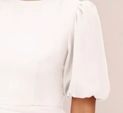 Puff Short Sleeve Sheath Dress With Ruffle Accent In Ivory -Allure Attire MN1E208448 AA194 Regular Detail