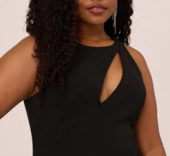 Plus Size Knit Crepe Wide Leg Jumpsuit With Cutout Accent In Black -Allure Attire MN1E208527 AA002 Plus Detail