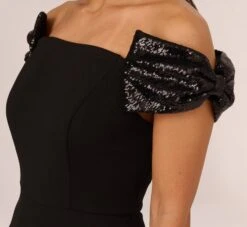 Stretch Crepe Off The Shoulder Gown With Sequin Bows In Black -Allure Attire MN1E208598 AA002 Regular Detail 08c74456 eb76 4058 9a9a 4c3cd10ca975